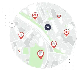 Hartă cu localizarea proprietăților și markere