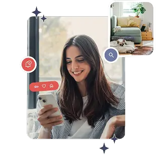 Femeie care folosește smartphone-ul pentru a gestiona o proprietate de închiriat